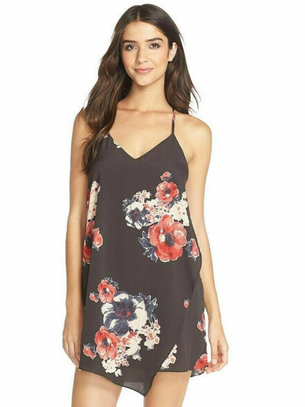 Free People Cascades Floral Slip Dress Black Combo S